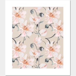 Peony 3d pattern beige Posters and Art